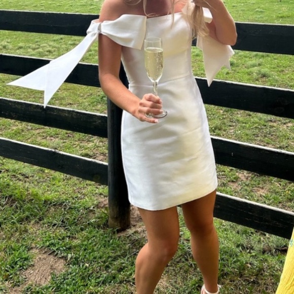 Alexia Maria Isabella Silk Wool Ribbon Bow Off Shoulder Mini Dress Bride Bridal - Picture 1 of 16